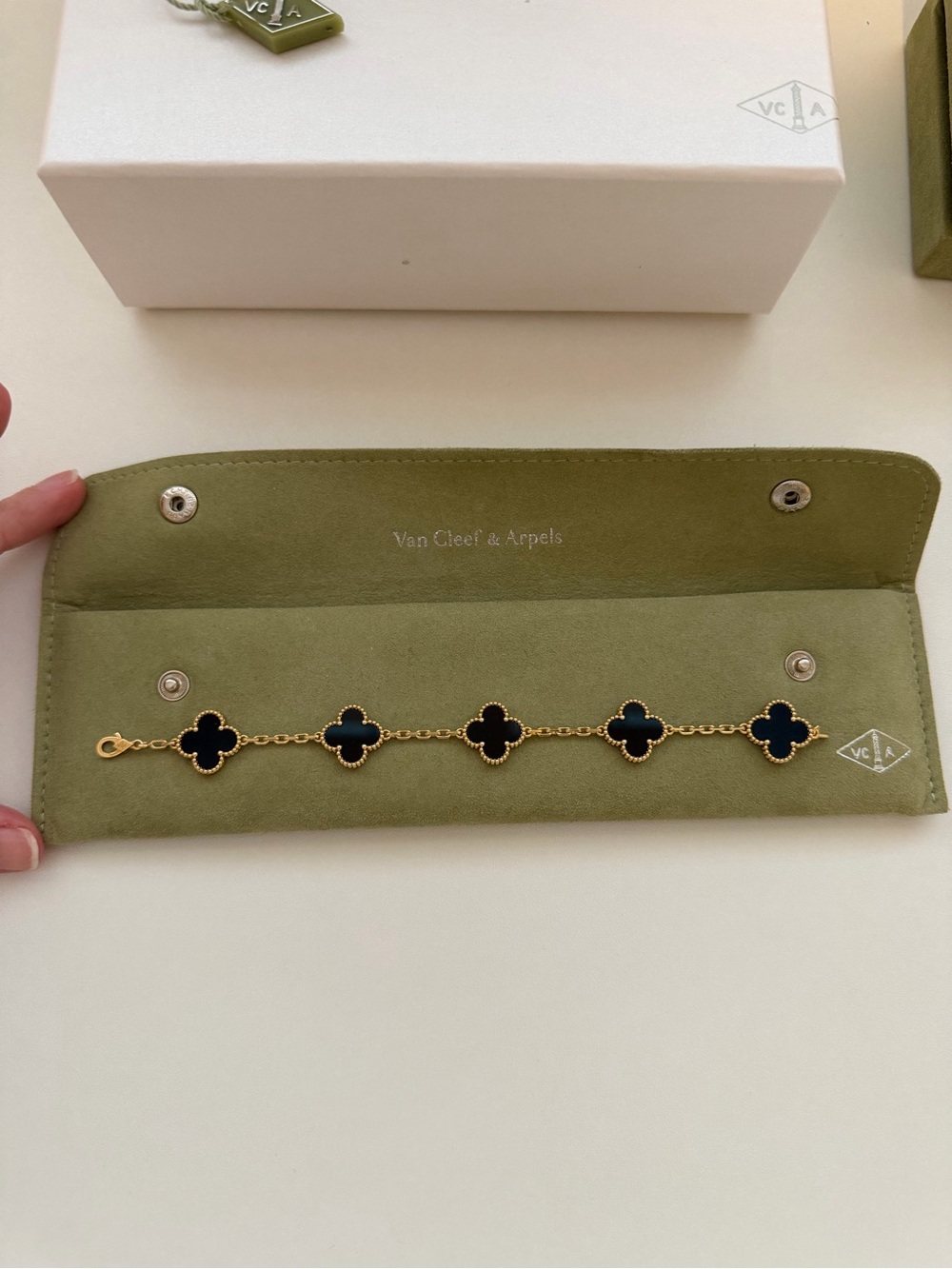 Van Cleef & Arpels Black Onyx and Yellow Gold Alhambra Bracelet